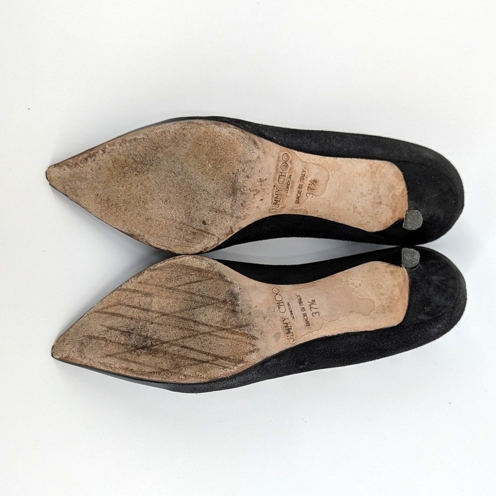 Jimmy Choo Black Suede Patent Leather Kitten Heel Pointed Toe Pumps Size 37.5 - Picture 7 of 7